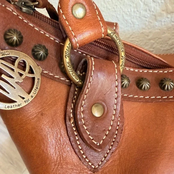 American West Brown Zuni passage genuine Leather Shoulder Bag crossover purse - Picture 4 of 8